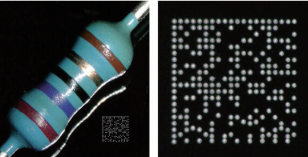 圖 1. 在麵向移動設備市場的陶瓷蓋部件上打標的 20 x 20 點數據矩 陣，總矩陣尺寸為(wei)  900 x 900 μm